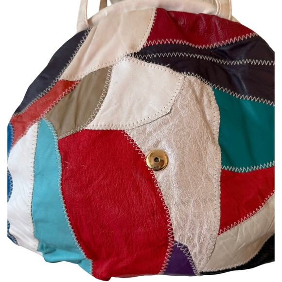 1980s Patchwork Leather Kiss Lock Shoulder Bag, ColorBlock - Picture 5 of 7